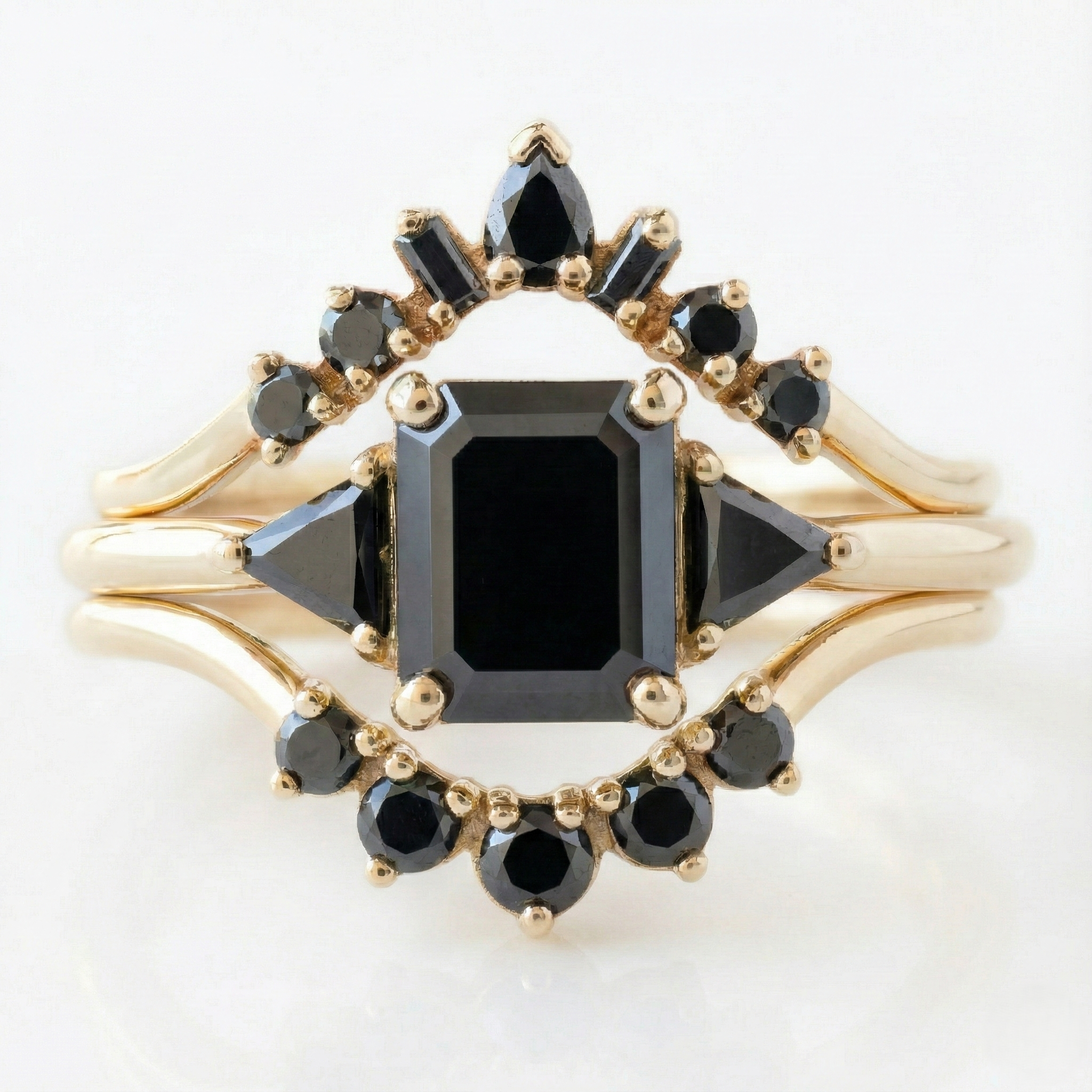 Square Emerald Cut Fancy Black Color Center Diamond Solid Gold Bridal Set Ring Shree Diamond Mfg